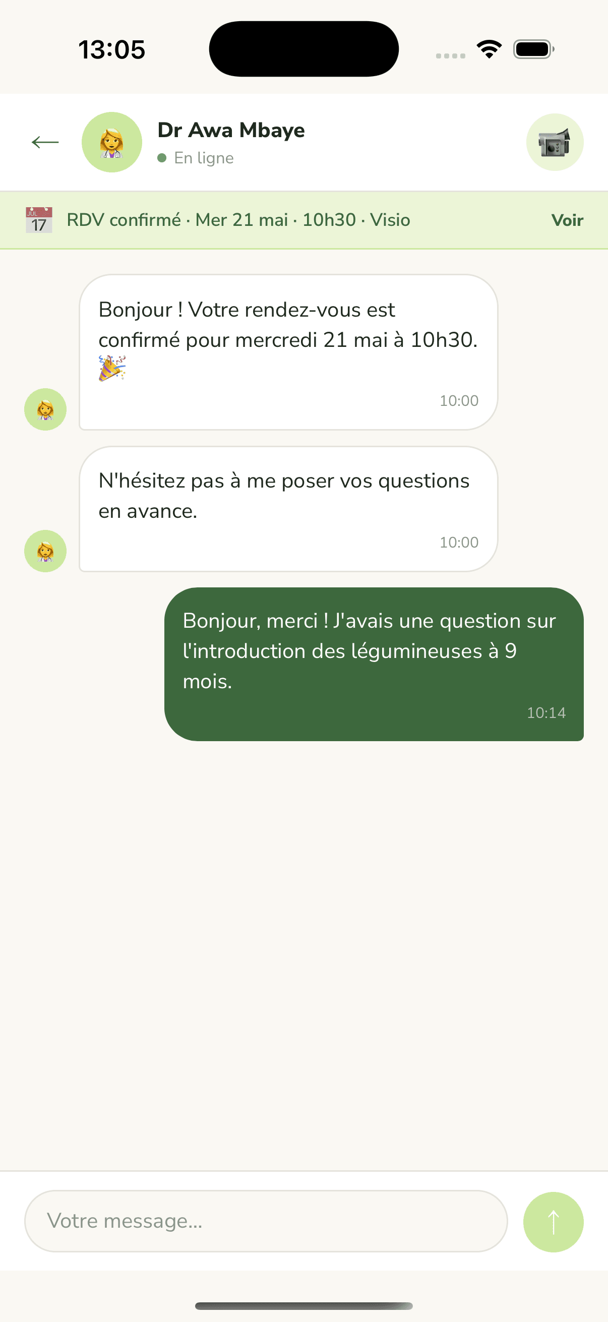 Messagerie avec un nutritionniste
